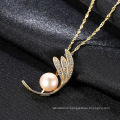 Charm CZ Feather Shape Sterling Silver Pretty Freshwater Pearl Pendant Necklaces